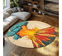 Via Vela Volcan Éruption Round Tapis 200cm Salle Jeu Bande dessinée Explosion Montagne Ciel imprimé Pliant antidérapant Lavable Fin Chaise Bureau Circulaire Patio Descente de lit