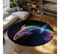 Via Vela Whale Dolphin Round 150cm Tapis Rond Aquarelle Animaux Marins pour Salon Facile Nettoyer Chambre Enfants Salle Jeu carpette Douce Descente de lit Lavable