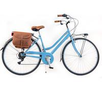 Vélo de ville Femme - Via Veneto By Canellini Retro Vintage Acier + Sac cuir latéral porte bagage - Bleu Bleu