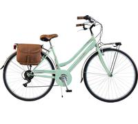 Vélo de ville Femme - Via Veneto By Canellini Retro Vintage Acier + Sac cuir latéral porte bagage - Vert Clair Vert clair