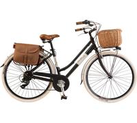 Vélo de ville Femme - Via Veneto By Canellini Retro Vintage Aluminium + Panier et Sac cuir latéral porte bagage - Taille 46 Noir Noir