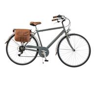 Vélo de ville Homme - Via Veneto By Canellini Retro Vintage Acier + Sac cuir latéral porte bagage - Taille 54 Gris Gris