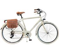 Vélo de ville Homme - Via Veneto By Canellini Retro Vintage Aluminium + Sac cuir latéral porte bagage - Taille 58 Beige Beige