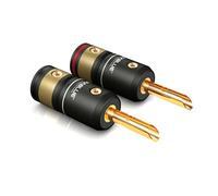 VIABLUE Fiche banane T6S - Contacts banane creux - Plaqué or véritable 24 carats - Boîtier en métal - Connecteurs enfichables haut de gamme - 2 paires (4 pièces)