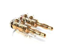 VIABLUE Lot de 4 fiches bananes TS - Lamella - Plaqué or véritable 24 carats - Gaine d'isolation transparente - Connecteurs enfichables haut de gamme - 2 paires (4 pièces)
