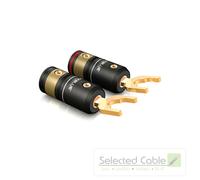 VIABLUE Fiche banane T6S - Contacts banane creux - Plaqué or véritable 24 carats - Boîtier en métal - Connecteurs enfichables haut de gamme - 2 paires (4 pièces)