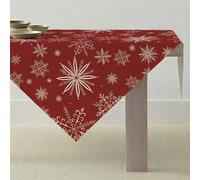 ViaElayu Nappe Noel Rouge Motif de Flocons de Neige Or Blanc Moderne Elegante Lavable Nappe de Table Noel pour l’Hiver Décoration Intérieure Vacances Cuisine Fête 100 x 100 cm