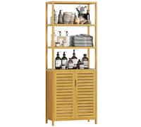 VIAGDO Armoire Haute en Bambou avec 3 Compartiments Ouverts et Armoire, Armoire d'appoint Haute,pour Salle de Bain, Couloir, Cuisine, Salon, 64 x 33 x 170 cm