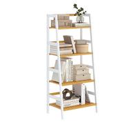 VIAGDO Meuble de Rangement Salle de Bain à 4 Niveaux, Étagère Échelle en Bambou, Bibliothèques Salon, Étagère Bambou pour Cuisine, Balcon, Bureau, Chambre, 48 x 32 x 110 cm, Blanc
