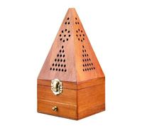 Viahsen Brûleur D'encens En Bois, Boîte à Encens Pyramidale avec Couvercle, Diffuseur D'encens, Porte-encens Conique, avec Tiroir pour Style Campagnar, Bois jaune élevé