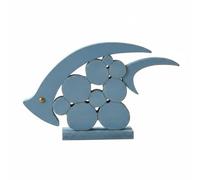 Viahsen Sculpture Décorative Poisson Figurine Ornament Bois Nautique Fait Main Aspect Superposé Style Marin Apaisant Adaptée au Salon Bureau Entrée Rebord de Fenêtre, Bleu, Grand