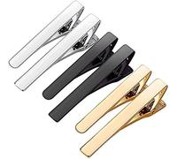 Viaky Lot de 6 pinces à cravate fines classiques argentées, dorées, noires, longues et courtes, deux styles d'épingles à cravate pour mariage, affaires, fête, réunion, Standard, Cuivre, Pierre de