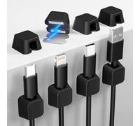 Viaky Lot de 8 clips magnétiques en silicone pour gestion des câbles, organiseur de fils avec plaque métallique auto-adhésive solide pour chargeur de cordon USB, voiture, bureau, maison - Noir (8 mm)