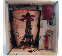 VIANAYA - Mug Paris Tour Eiffel et autres monuments de Paris - motif nœud rouge - taille moyenne 10,5CM avec cuillere - aspect satiné