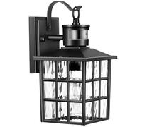 VIANIS Lanterne murale d'extérieur avec détecteur de mouvement, luminaire extérieur crépusculaire, luminaire mural moderne noir avec culot E27, applique murale d'extérieur antirouille pour garage