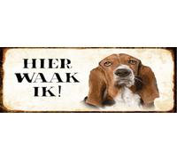 vianmo Panneau en bois 10x27 cm holländisch Hier Waak ik Bassett Hund Déco Cadeau Panneau