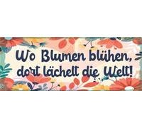vianmo Panneau en bois 10x27 cm wo Blumen blühen, dort lächelt die Welt Déco Cadeau Panneau