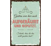 vianmo Panneau en bois 18x12 cm Gestern war hier noch aufgeräumt und geputzt Déco Cadeau Panneau