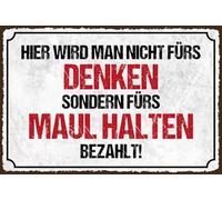 vianmo Panneau en bois 20x30 cm Hier wird man nicht fürs Denken bezahlt Déco Cadeau Panneau