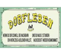 vianmo Panneau en bois 30x40 cm Dorfleben ist wenn du schnell bei Nachbarn Schild Déco Cadeau Panneau