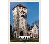 vianmo Panneau en bois 40x30 cm Basel Schweiz St. Alban-Tor Déco Cadeau Bois Panneau