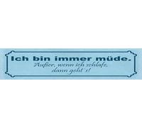 vianmo Plaque en bois, 10 x 46 cm, avec inscription en allemand « Ich bin immer müde »