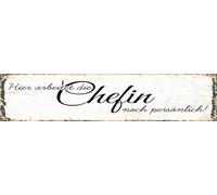 vianmo Plaque en bois 10 x 46 cm Hier arbeitet die Chefin noch persönlich Deko Geschenk Schild