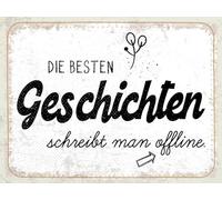 vianmo Plaque en bois - 30 x 40 cm - Inscription « Die besten Geschichten schreiben man offline »