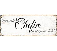 vianmo Plaque en tôle 10x27 cm Hier arbeitet die Chefin noch persönlich Déco Cadeau Panneau