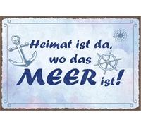 vianmo Plaque en tôle 12x18 cm Heimat ist da, wo das Meer ist Déco Cadeau Panneau