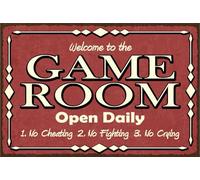 vianmo Plaque en tôle 20x30 cm Game room open daily rotes Déco Cadeau Panneau