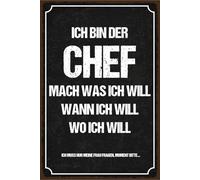 vianmo Plaque en tôle 40x30 cm Ich bin der Chef schwarzes Deko Schild Déco Cadeau Panneau
