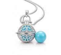 Vianney Bijoux Bola de Grossesse “Dubaï” - Bijou Maternité Premium Recouvert de Cristaux Scintillants - Chaîne Serpent Plaqué Argent Estampillée 110 cm + 40 cm ajustable (Bleue)