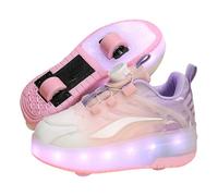 Viaoragiosa Chaussures De Sport à Deux Roues,Baskets Patinage à Roues RéTractables,Chaussures à roulettes Lumineuses LED,Durables,Beau,Convient Aux Sorties en Famille