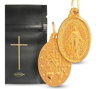 Viatheo Authentique Médaille Miraculeuse de la Vierge Marie Dorée - Bijou Religieux Catholique en Argent pour Femme & Homme - Pendentif Chrétien Doré Symbole de Foi - Idée Cadeau Baptême Communion