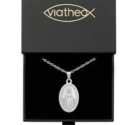 Viatheo Collier avec Authentique Médaille Miraculeuse de la Vierge Marie - Bijou Religieux Catholique Chaine Femme & Homme - Pendentif Chrétien Argenté Symbole de Foi - Idée Cadeau Baptême Communion