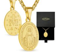 Viatheo Médaille Miraculeuse de la Vierge Marie Dorée avec Collier - Bijou Religieux Catholique Chaine Femme & Homme - Pendentif Chrétien Doré Symbole de Foi - Idée Cadeau Baptême Communion