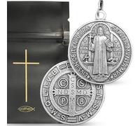 Viatheo Médaille Saint Benoît Bénédictine - Pendentif Religieux Catholique Pour Homme ou Femme - Bijou Chrétien En Métal Argenté - Symbole De Protection Et Bénédiction