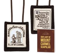 Viatheo Notre-Dame du Mont Carmel Scapulaire marron avec notice explicative | Cadeau catholique idéal, dévotion religieuse traditionnelle carmélite, confortable à porter au quotidien par les hommes