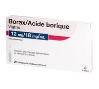 Viatris Borax/Acide Borique 12mg/18mg/ml Solution Pour Lavage Ophtalmique Unidoses 20x5ml