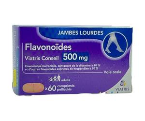 Viatris Fraction Flavonoїdes Purifiée 500mg Jambes Lourdes 60 Comprimés Pelliculés