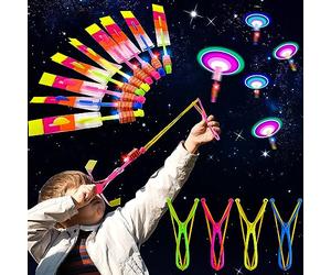 Vibbang 16Pièces Hélicoptères Jouets Volants, LED Lumineux Flèche Rocket Copter, Lance-Pierres Flèches Flying Jouet, Fusées Flèches Powered Catapulte Volant, pour Enfants et Adultes Jouets Cadeau
