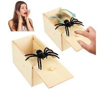 Vibbang 2 Pièces Araignée Halloween Boite Surprise, Prank Araignée, Faux Jouet Araignée en Bois, Boîte Farce Amusante, Farce et Attrape Adulte pour Enfants et Adultes Halloween Carnaval Noël