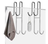 Vibbang Lot de 2 crochets de porte de douche à suspendre pour serviette de bain - Double crochet extensible en acier inoxydable pour porte en verre sans cadre - Crochet de raclette de douche