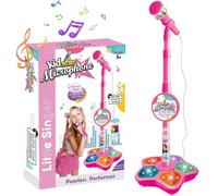 Vibbang Vibbng Microphone pour fille avec support, microphone réglable pour enfant avec trépied pour enfants, microphone et support, chant simple avec haut-parleur, idéal pour les fêtes et les loisirs