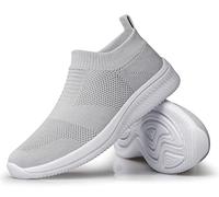 vibdiv Chaussures De Marche pour Femmes Chaussettes À Enfiler Baskets Respirantes Confortables Intérieur Extérieur Gris Clair 40