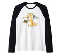 Vibe Groove Retro Corgi Tourne-Disque Vinyle Vintage Manche Raglan