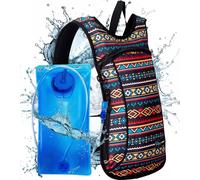 Vibe Sac à Dos d'hydratation en Polyester recyclé - Vessie 2L pour Femme Homme Rave, Adolescents, Enfants - Sports, Plein air, Course, Camping, randonnée, Festivals. (Tribal)