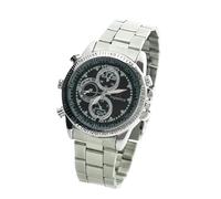 VIBELL Montre Espion avec Caméra Intégrée, Bracelet en Acier Inoxydable, Boîtier Chronographe, Interface USB, Cadran Noir