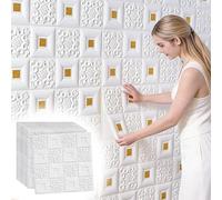 Vibeo Carrelage Adhesif Mural Panneaux Muraux et de Plafond Blancs Autocollants, Carreaux de Crédence Texturés 3D, Faciles à Installer, Stickers Carrelage pour Cuisine Chambre(White,60 pcs)